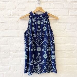 Sail to Sable || Eyelet Embroidered Scalloped Tank Halter stop Navy + Mint XS